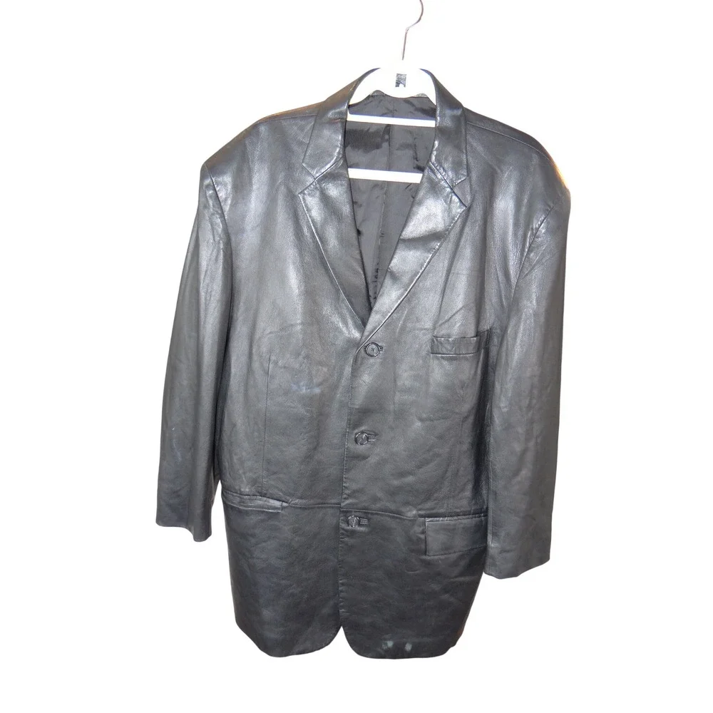 Alfani Positano Mens Black Leather Blazer Sport Coat Jacket Size 46R 3525